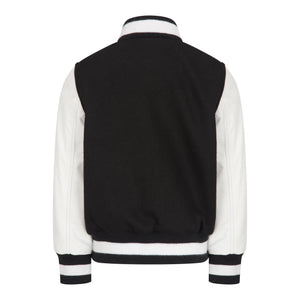 Giacca Bomber per Bambini Varsity in Vera Pelle e Lana Nero Bianco Rosso Vintage - Infinity Leather - 4