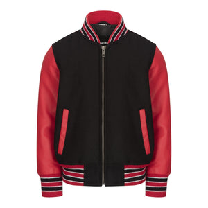 Giacca Bomber per Bambini Varsity in Vera Pelle e Lana Nero Bianco Rosso Vintage - Infinity Leather - 5