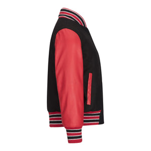 Giacca Bomber per Bambini Varsity in Vera Pelle e Lana Nero Bianco Rosso Vintage - Infinity Leather - 6