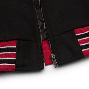 Giacca Bomber per Bambini Varsity in Vera Pelle e Lana Nero Bianco Rosso Vintage - Infinity Leather - 7