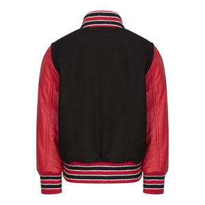 Giacca Bomber per Bambini Varsity in Vera Pelle e Lana Nero Bianco Rosso Vintage - Infinity Leather - 8