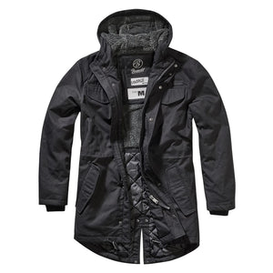 Brandit Giacca Invernale da Uomo Parka 3/4 con Cappuccio stile Militare - Nero - Brandit - 2