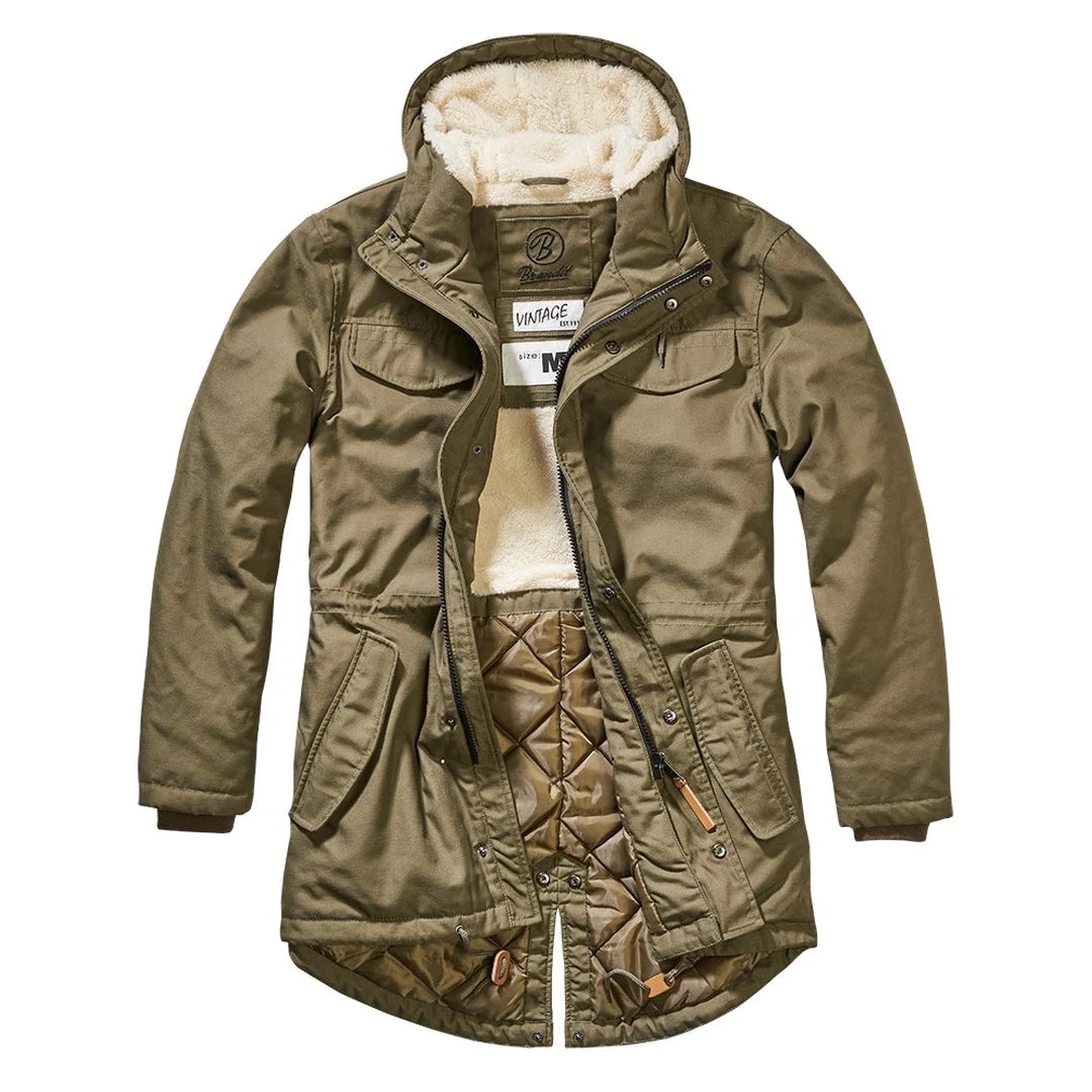 Brandit Giacca Invernale da Uomo Parka 3/4 con Cappuccio stile Militare - Verde Oliva - Brandit - 1