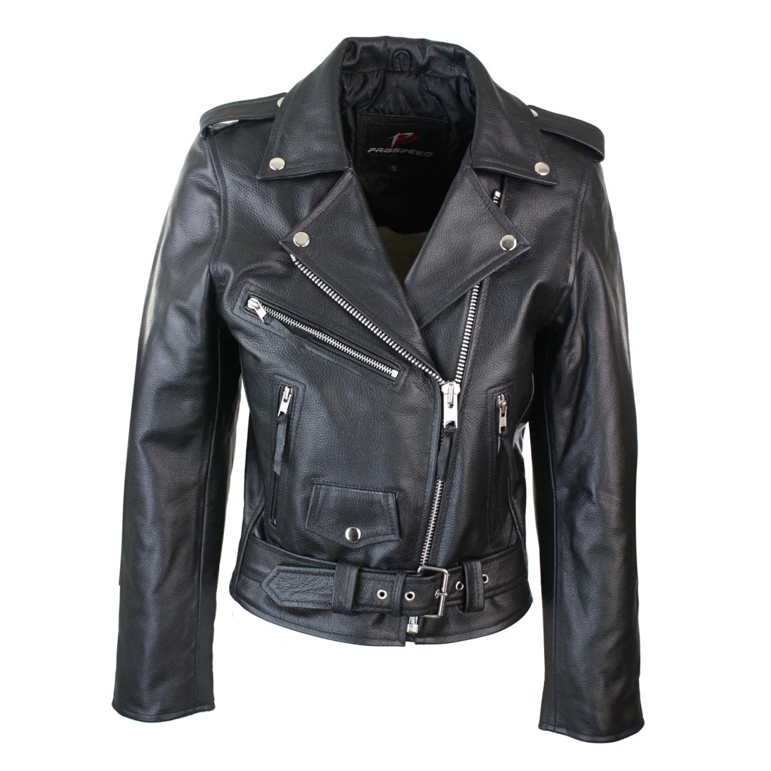 Brando Women's Black Red White Classic Biker Motorcycle Motorbike Hide Leather Jacket - Infinity Leather - 1