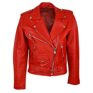 Brando Women's Black Red White Classic Biker Motorcycle Motorbike Hide Leather Jacket - Infinity Leather - 10