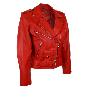 Brando Women's Black Red White Classic Biker Motorcycle Motorbike Hide Leather Jacket - Infinity Leather - 11