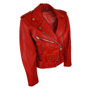 Brando Women's Black Red White Classic Biker Motorcycle Motorbike Hide Leather Jacket - Infinity Leather - 12