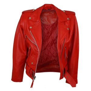 Brando Women's Black Red White Classic Biker Motorcycle Motorbike Hide Leather Jacket - Infinity Leather - 13