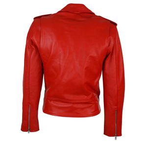 Brando Women's Black Red White Classic Biker Motorcycle Motorbike Hide Leather Jacket - Infinity Leather - 14