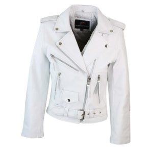 Brando Women's Black Red White Classic Biker Motorcycle Motorbike Hide Leather Jacket - Infinity Leather - 15
