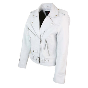 Brando Women's Black Red White Classic Biker Motorcycle Motorbike Hide Leather Jacket - Infinity Leather - 16