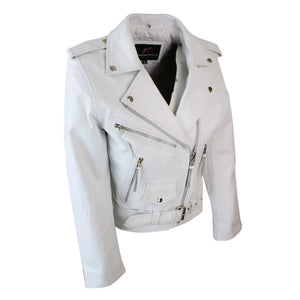 Brando Women's Black Red White Classic Biker Motorcycle Motorbike Hide Leather Jacket - Infinity Leather - 17