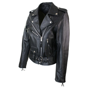 Brando Women's Black Red White Classic Biker Motorcycle Motorbike Hide Leather Jacket - Infinity Leather - 2