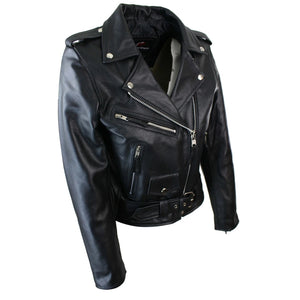 Brando Women's Black Red White Classic Biker Motorcycle Motorbike Hide Leather Jacket - Infinity Leather - 3