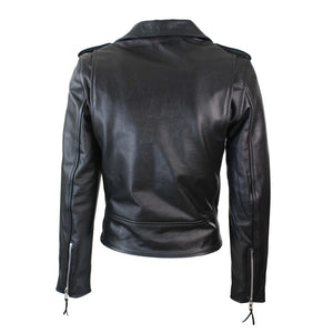 Brando Women's Black Red White Classic Biker Motorcycle Motorbike Hide Leather Jacket - Infinity Leather - 5