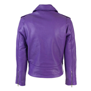 Brando Women's Black Red White Classic Biker Motorcycle Motorbike Hide Leather Jacket - Purple - Infinity Leather - 24