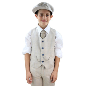 Abito Beige da Ragazzo 3 Pezzi Tweed a Sccachi Blinders Retro Vintage - House of Cavani - 4