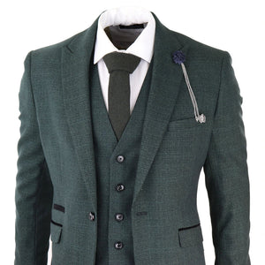 Costume 3 pièces à carreaux tweed vert olive coupe ajustée style mariage Peaky classique pour homme - House of Cavani - 3