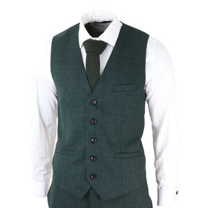 Costume 3 pièces à carreaux tweed vert olive coupe ajustée style mariage Peaky classique pour homme - House of Cavani - 4