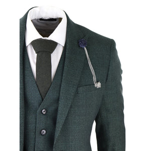 Costume 3 pièces à carreaux tweed vert olive coupe ajustée style mariage Peaky classique pour homme - House of Cavani - 5