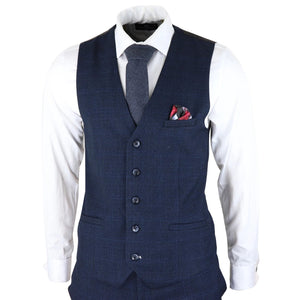 Traje tweed de 3 piezas con tejido de espiga color azul marino al estilo para hombre - House of Cavani - 4
