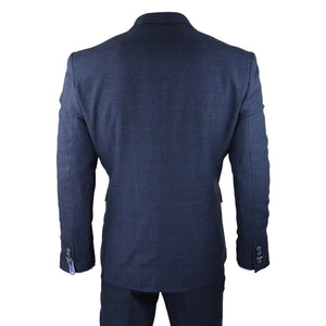 Traje tweed de 3 piezas con tejido de espiga color azul marino al estilo para hombre - House of Cavani - 6