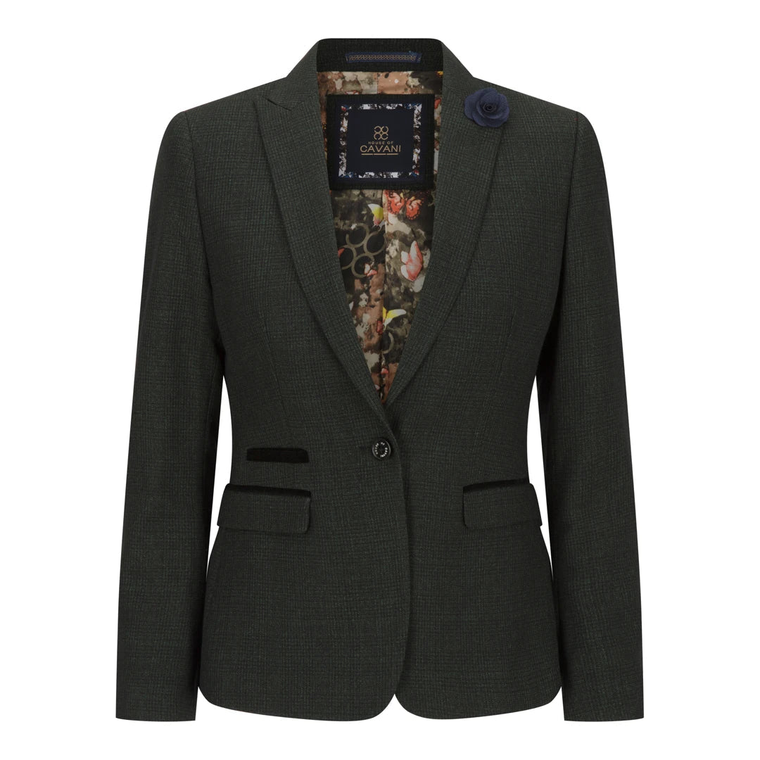 Caridi - Women's Tweed Green Check Blazer Wool Classic Jacket 1920s - House of Cavani - 1
