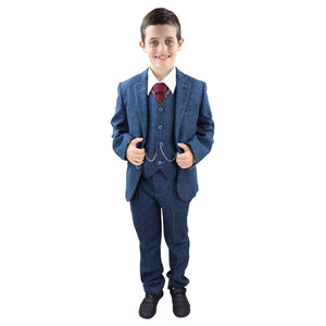 Carnegi - Boys 3 Piece Blue Tweed Check Kids Classic Suit - House of Cavani - 2