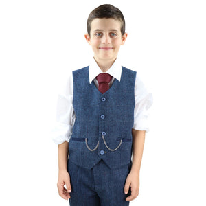 Carnegi - Boys 3 Piece Blue Tweed Check Kids Classic Suit - House of Cavani - 3