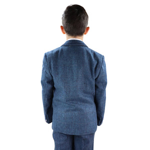 Carnegi - Boys 3 Piece Blue Tweed Check Kids Classic Suit - House of Cavani - 4