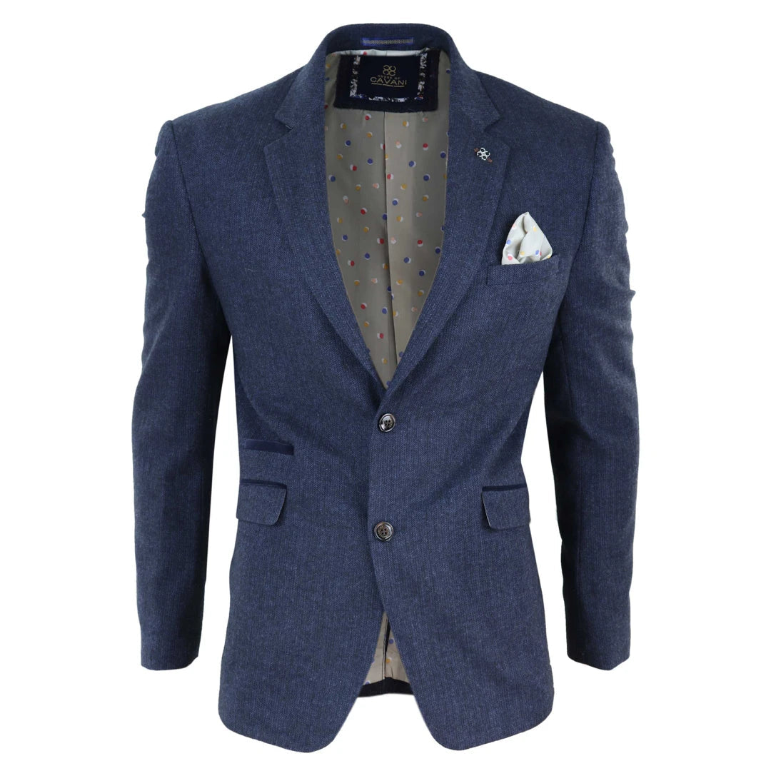Cavani Martez Men's Peaky Blinders Herringbone Tweed Blazer - Navy - House of Cavani - 1