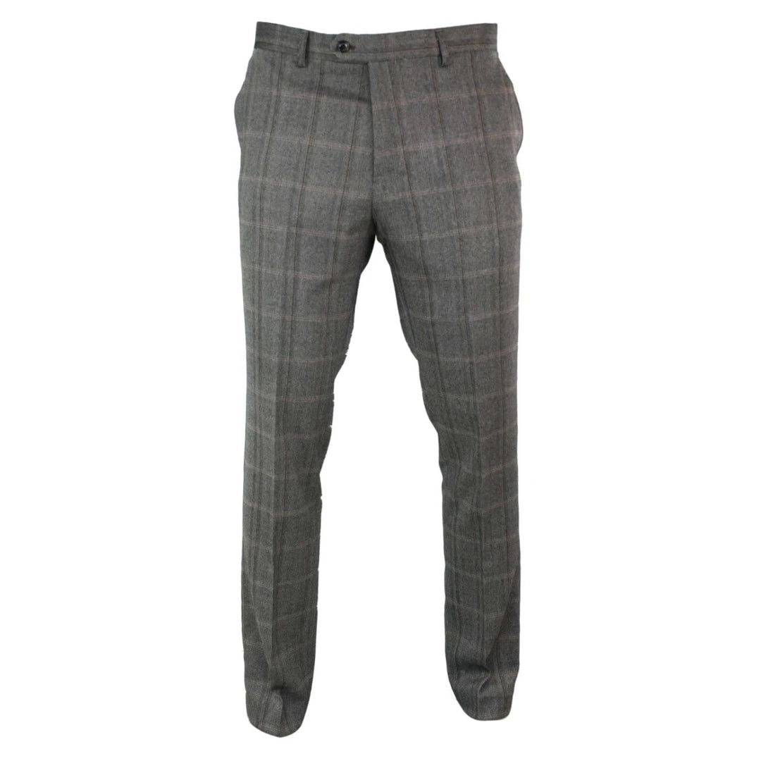Connall - Pantalón clásico de tweed a cuadros para hombre - Bronceado - House of Cavani - 1