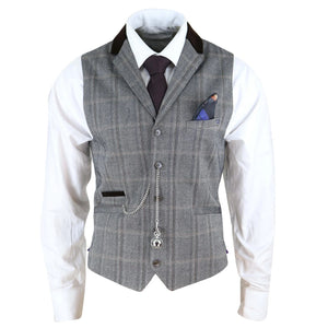 Connall - Men's Herringbone Tweed Check Waistcoat Pocket Watch Blinders - Brown - House of Cavani - 1
