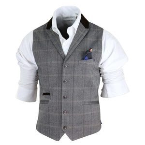 Connall - Men's Herringbone Tweed Check Waistcoat Pocket Watch Blinders - Brown - House of Cavani - 2