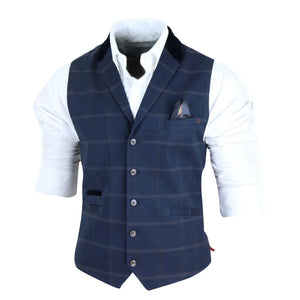 Connall - Men's Herringbone Tweed Check Waistcoat Pocket Watch Blinders - Navy - House of Cavani - 10