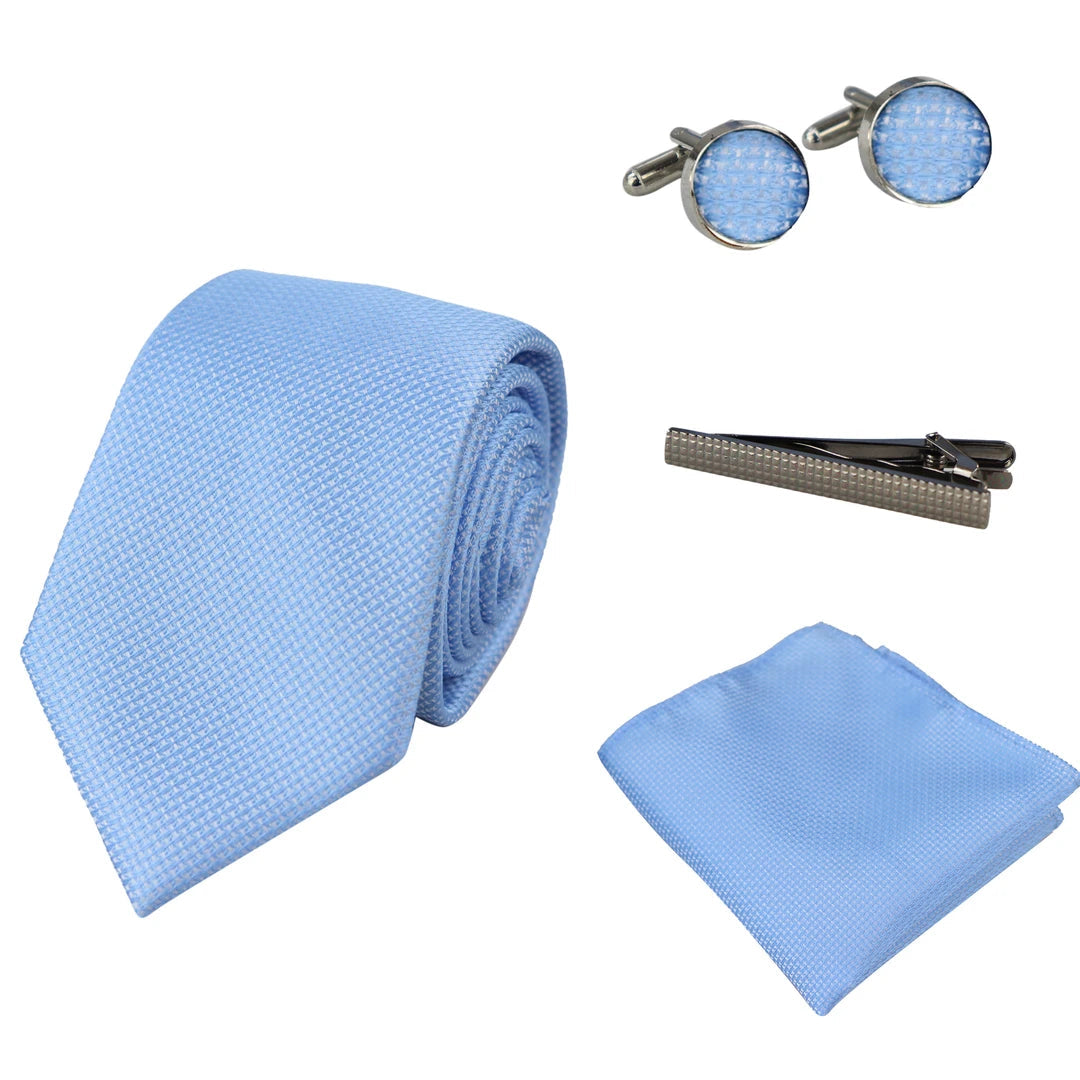Diamond Neck Tie Gift Set Pocket Square Cuff Links Pin Tie For Shirt Satin - Blue - Paul Andrew - 1