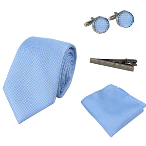 Diamond Neck Tie Gift Set Pocket Square Cuff Links Pin Tie For Shirt Satin - Blue - Paul Andrew - 1