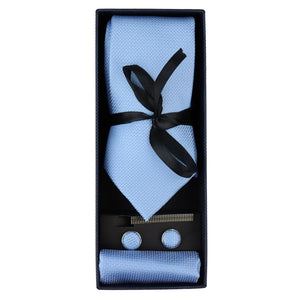 Diamond Neck Tie Gift Set Pocket Square Cuff Links Pin Tie For Shirt Satin - Blue - Paul Andrew - 3