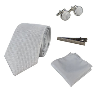 Diamond Neck Tie Gift Set Pocket Square Cuff Links Pin Tie For Shirt Satin - Grey - Paul Andrew - 13