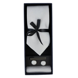 Diamond Neck Tie Gift Set Pocket Square Cuff Links Pin Tie For Shirt Satin - Grey - Paul Andrew - 15
