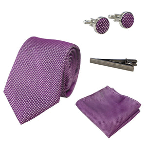 Diamond Neck Tie Gift Set Pocket Square Cuff Links Pin Tie For Shirt Satin - Lilac - Paul Andrew - 4