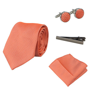 Diamond Neck Tie Gift Set Pocket Square Cuff Links Pin Tie For Shirt Satin - Orange - Paul Andrew - 7