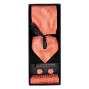 Diamond Neck Tie Gift Set Pocket Square Cuff Links Pin Tie For Shirt Satin - Orange - Paul Andrew - 9