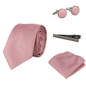 Diamond Neck Tie Gift Set Pocket Square Cuff Links Pin Tie For Shirt Satin - Pink - Paul Andrew - 10