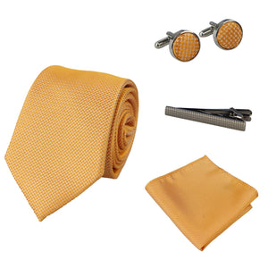 Diamond Neck Tie Gift Set Pocket Square Cuff Links Pin Tie For Shirt Satin - Yellow - Paul Andrew - 16