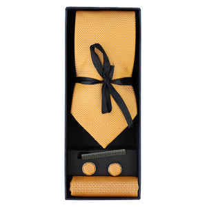 Diamond Neck Tie Gift Set Pocket Square Cuff Links Pin Tie For Shirt Satin - Yellow - Paul Andrew - 18