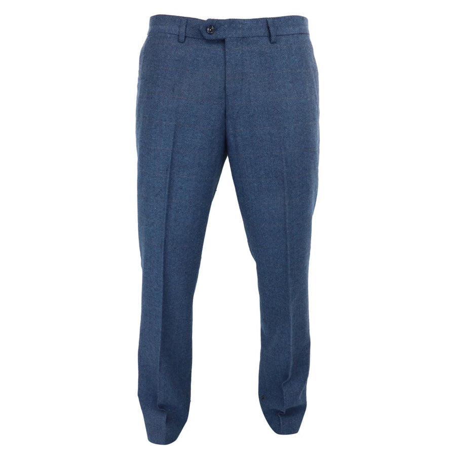 Herrenhose Blau Fischgräte Tweed Design Kariert Tailored Fit Ausschnitt - Marc Darcy - 1