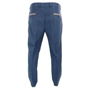 Herrenhose Blau Fischgräte Tweed Design Kariert Tailored Fit Ausschnitt - Marc Darcy - 3