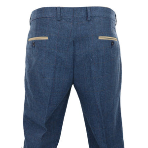 Herrenhose Blau Fischgräte Tweed Design Kariert Tailored Fit Ausschnitt - Marc Darcy - 4