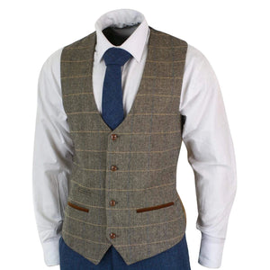 Herrenanzug 3 Teilig Blau Tweed Fischgräte Design Vinage Retro Tailored Fit - Marc Darcy - 5